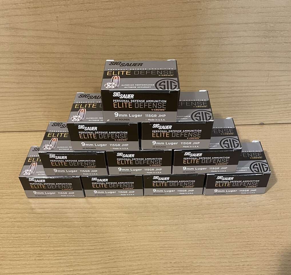 10 BOXES of 9MM Sig Sauer Elite Defense V-Crown Personal Defense Ammunition (115 OR 147 grain available)