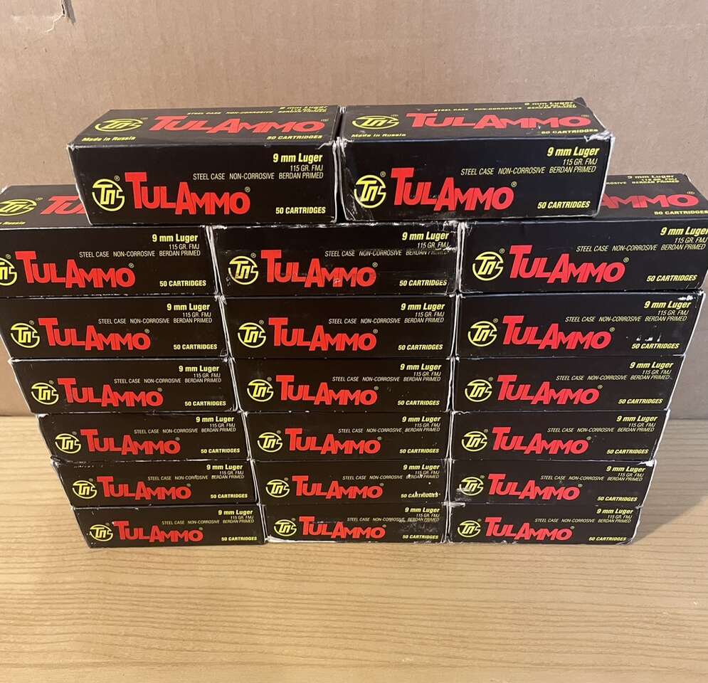 SAVE $150 ON BRAND NEW IN BOX- 1000 Rounds of TulAmmo 9MM Luger 115 Grain FMJ Steel Case Ammunition
