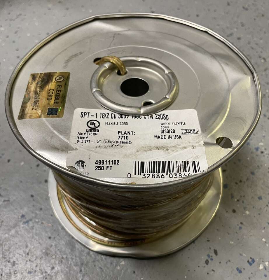 SAVE $39 ON BRAND NEW IN PACKAGE 250' Roll of 18/2 Flexible Lamp Cord/Wire