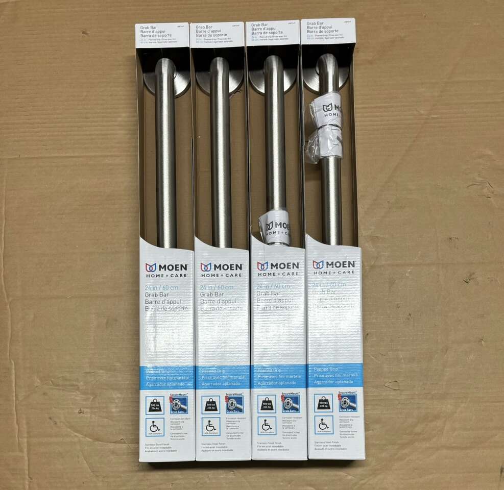 $28 LESS THAN HOME DEPOT! BRAND NEW IN BOX (((4-PACK))) Of Moen LR8724P Peened Grip Stainless Steel Grab Bars