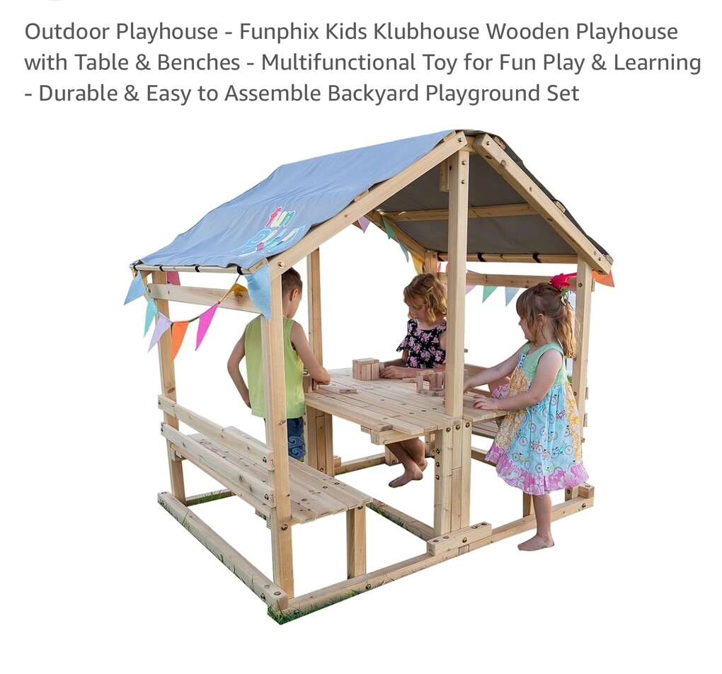$165 LESS THAN AMAZON! BRAND NEW IN BOX- fun PHIX DIY Backyard Kid's Covered Playhouse With Table