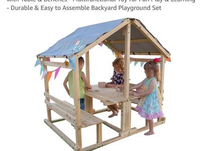 $165 LESS THAN AMAZON! BRAND NEW IN BOX- fun PHIX DIY Backyard Kid's Covered Playhouse With Table