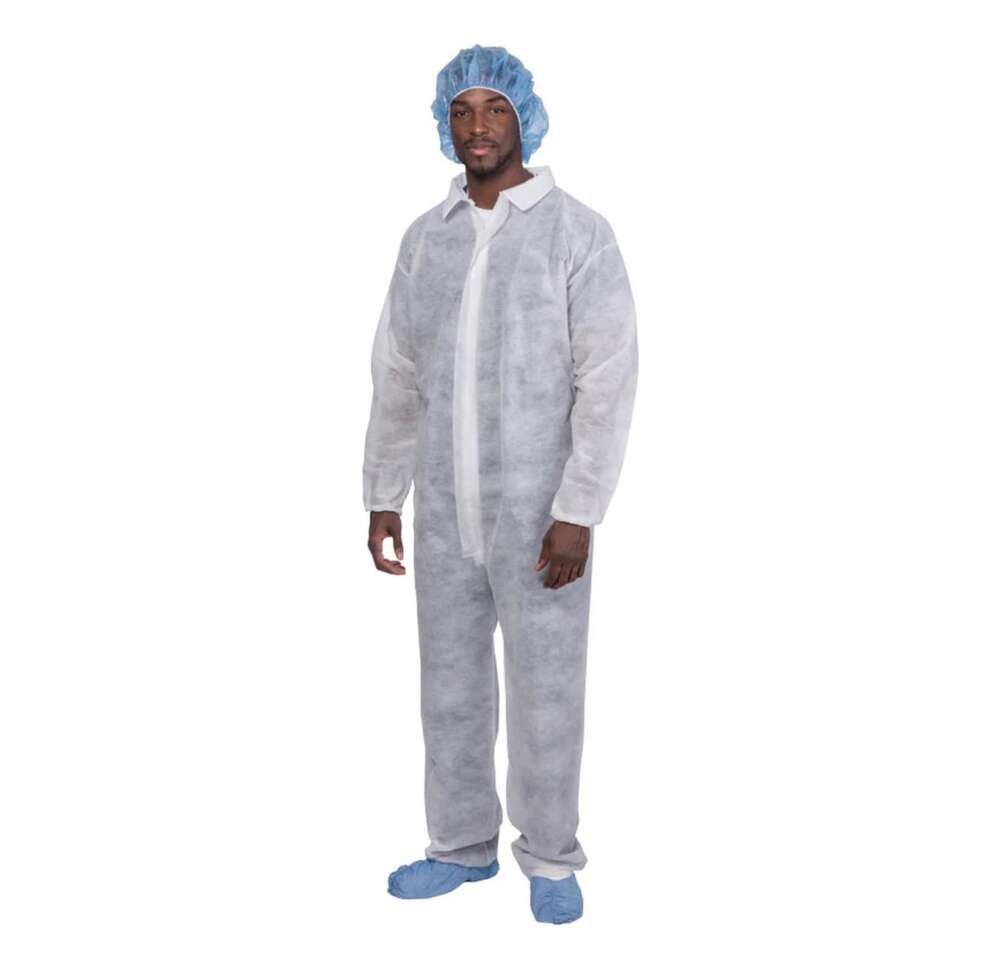 BRAND NEW IN BOX! (CASE OF 25) WHITE Disposable Coveralls SIZE XXL (SEVERAL CASES AVAILABLE/BUY 4 GET 1 FREE)