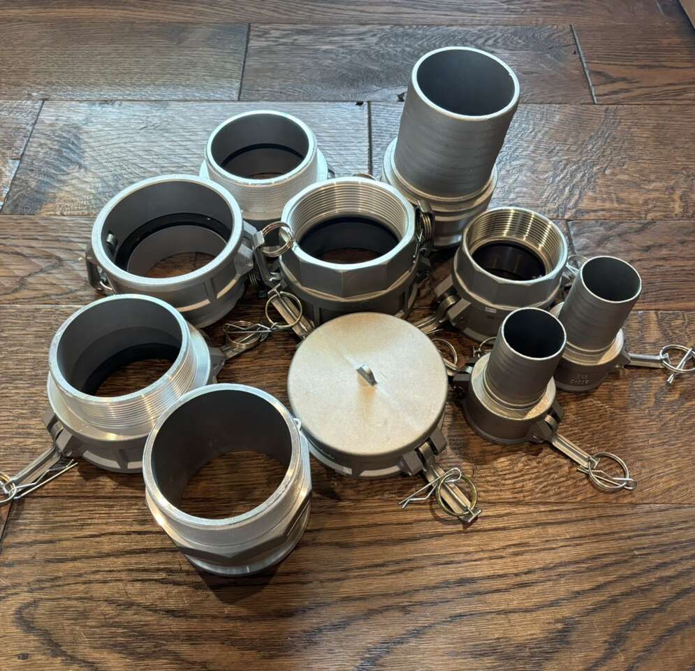 SAVE $105! BRAND NEW (LOT Of 10) 2”, 3”, 4” Aluminum Cam and Groove/Camlock Fittings