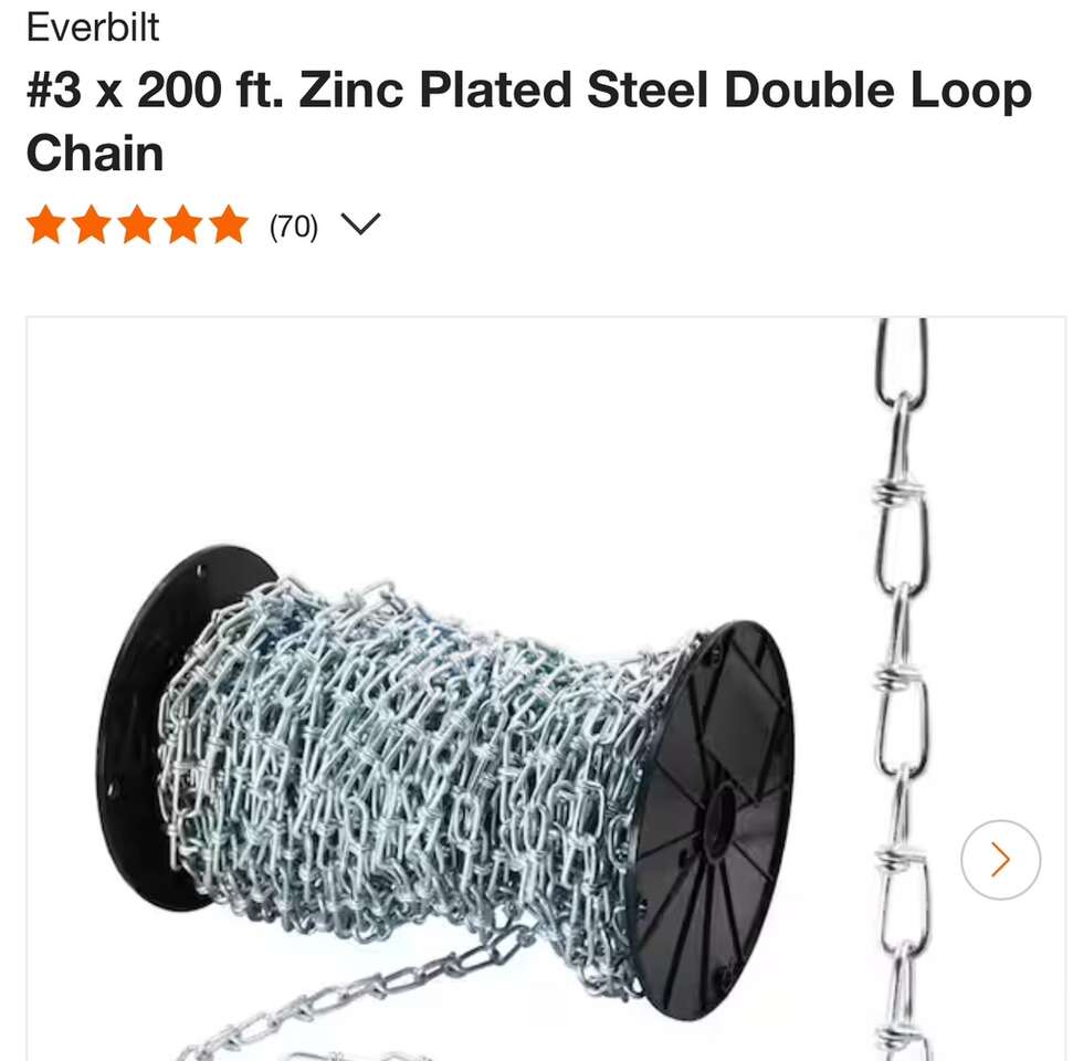 $24 LESS THAN HOME DEPOT! BRAND NEW 200’ Roll Of Everbilt #3 Zinc Plated Steel Double Loop Chain