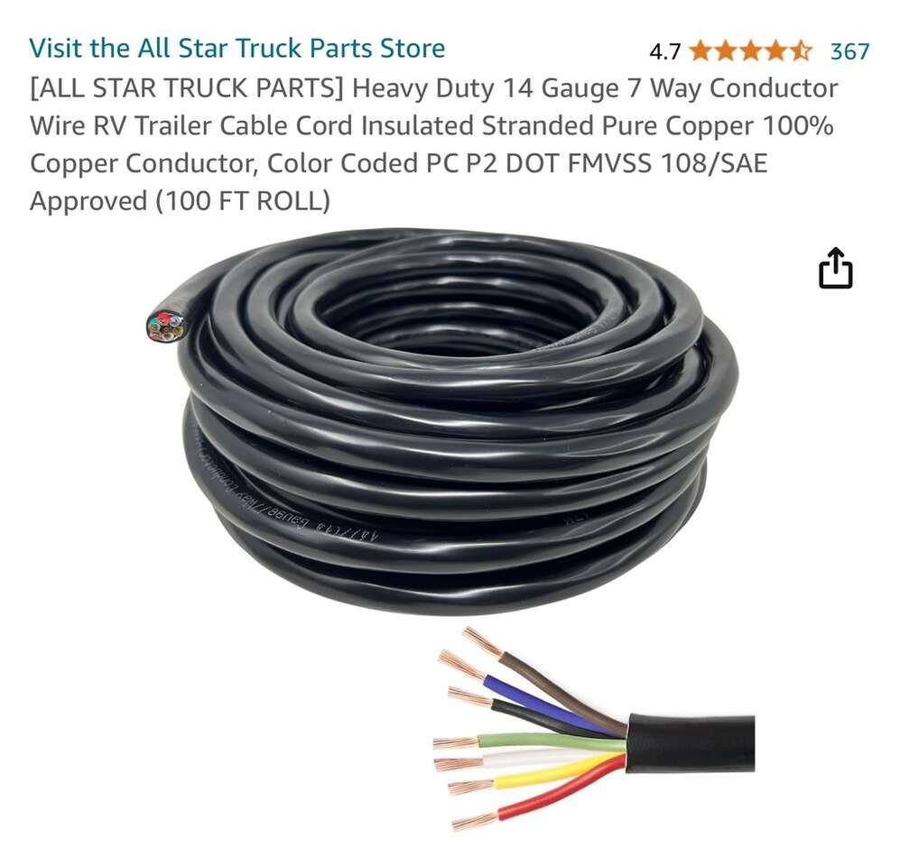 $55 LESS THAN AMAZON! BRAND NEW IN PACKAGING 100’ Roll Of Heavy Duty 7-Way Conductor RV/Trailer Wire