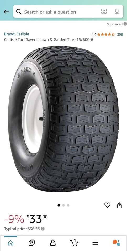 $28 LESS THAN HOME DEPOT! BRAND NEW Ogracwheel 16X6.50-8 Flat Free Lawnmower/Golf Cart Tire Mounted on Steel Wheel