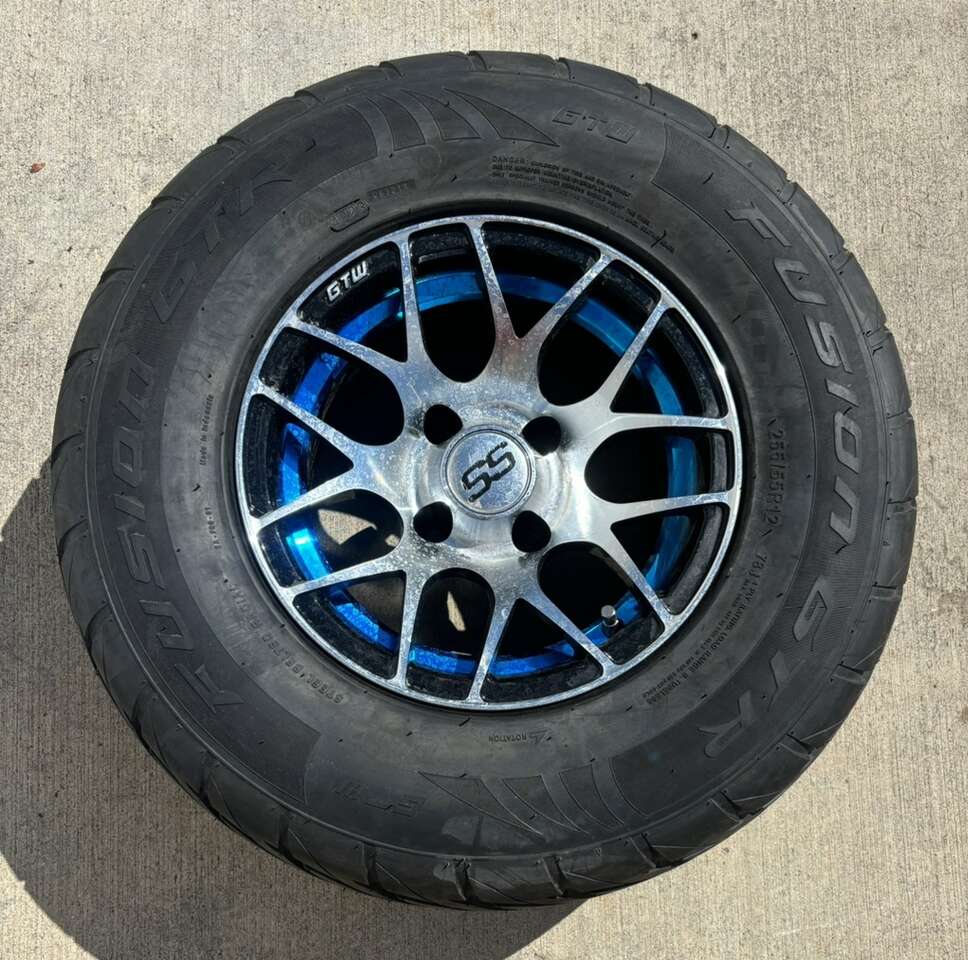 BRAND NEW GTW FUSION GTR 255/55R12 Golf Cart Tire Mounted on USED GTW SS Wheel