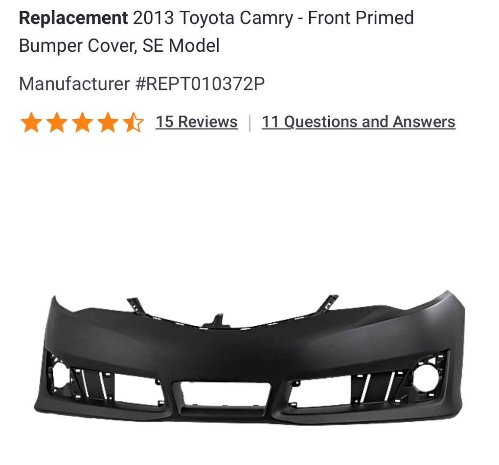 SAVE $107! BRAND NEW IN BOX REPT010372P Front Bumper Cover For 2012-2014 Toyota Camry SE