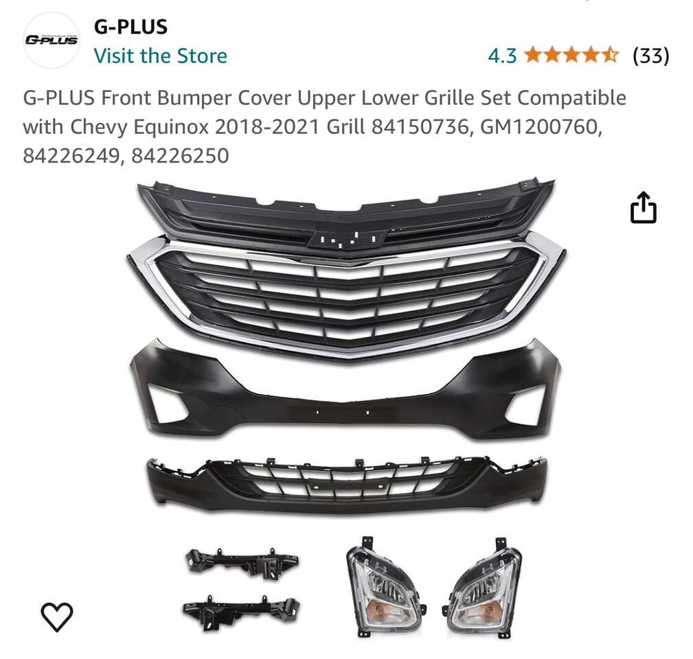 $200 LESS THAN AMAZON! BRAND NEW IN BOX 7-Piece Front Bumper/Grill Kit For 2018-2021 Chevy Equinox