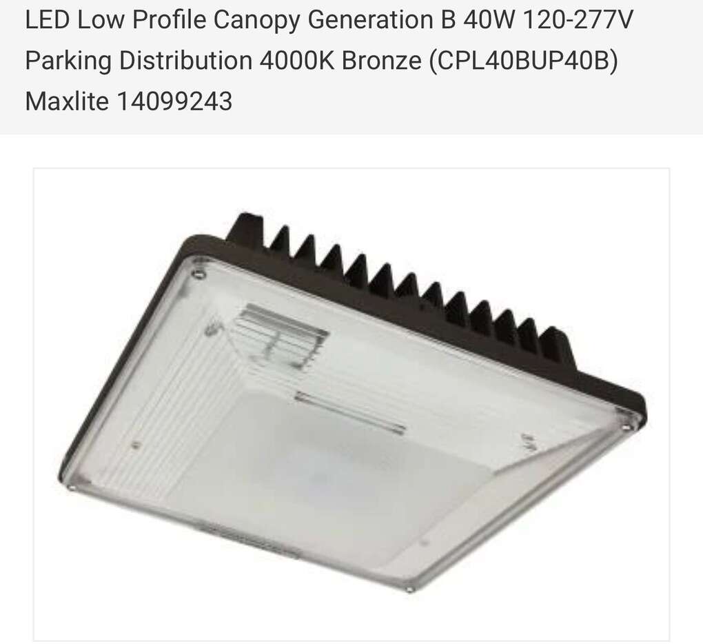 (2) BRAND NEW IN BOX Maxlite CPL40BUP40B 4000K Low Profile LED Canopy Parking Garage Lights