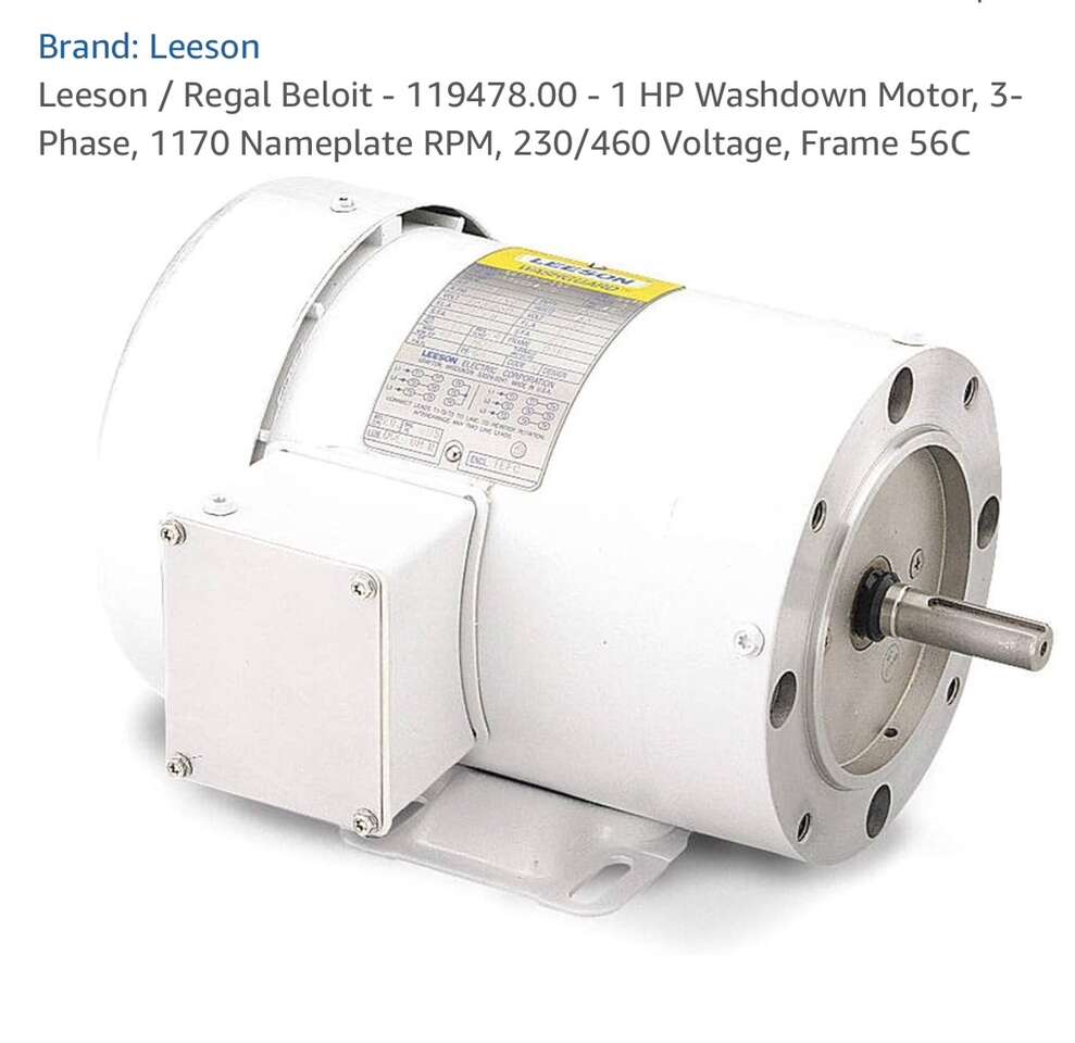 $314 LESS THAN AMAZON! BRAND NEW* LEESON 119478.00 1HP, 230/460V, 3-Phase, 1170 RPM WATTSaver Washdown Electric Motor