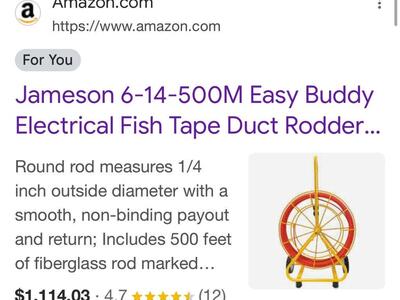 HALF PRICE OF AMAZON! BRAND NEW* JAMESON 6-14-500M Easy Buddy 500' Fiberglass Fish Tape/Rodder