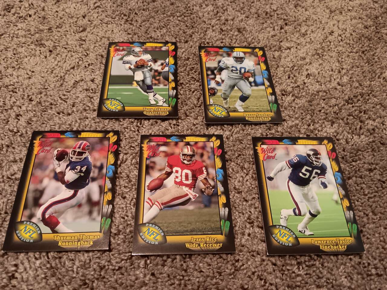 1991 Prototype Cards (Aikman, Sanders, Thomas, Taylor, Rice)