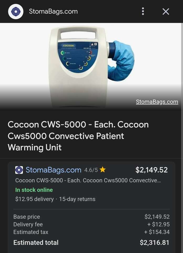 Cocoon Patient Body Warmer CWS 5000 + 8 pads usual