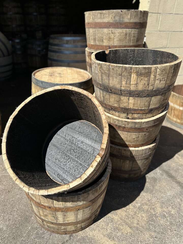 Oak Whiskey Barrel Planters - Half a Whiskey Barrel Garden Pot - Fresh Cut