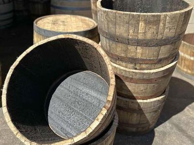 Oak Whiskey Barrel Planters - Half a Whiskey Barrel Garden Pot - Fresh Cut