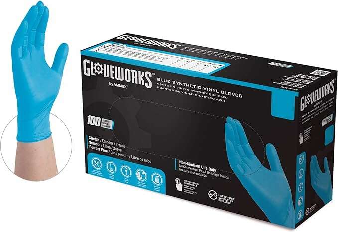 GLOVEWORKS Blue Synthetic Vinyl Disposable Gloves, 3 Mil, Food-Safe, Latex/Powder-Free