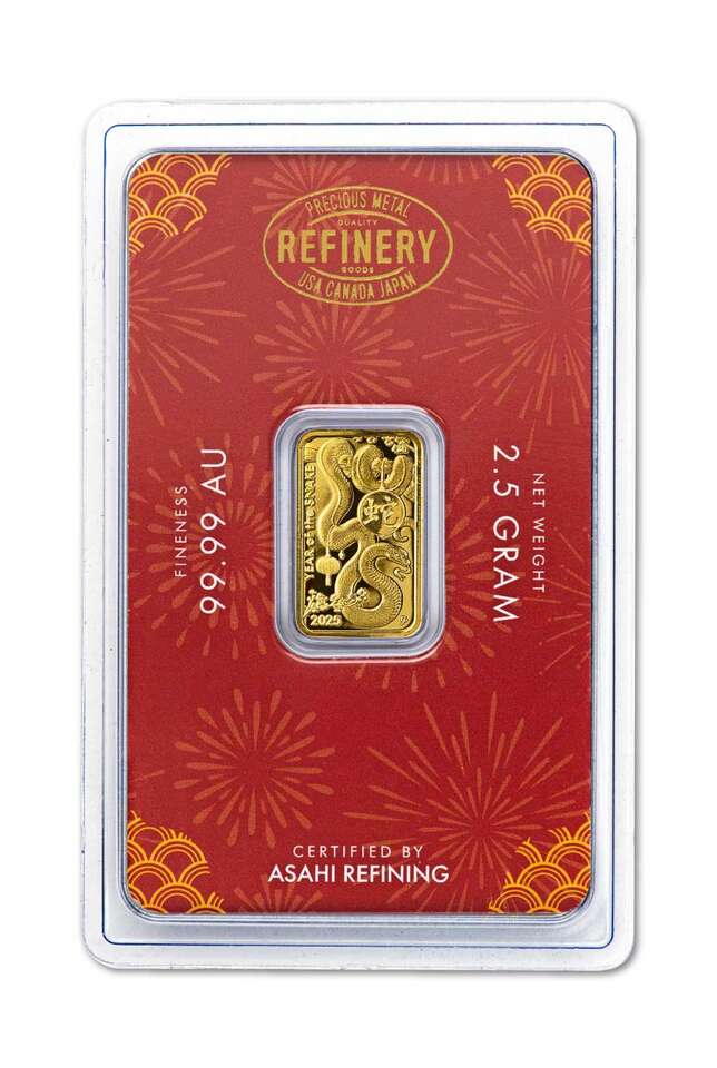 2.5 Gram GOLD Bar Asahi Refining Lunar Snake .9999 Fine in Sealed Assay