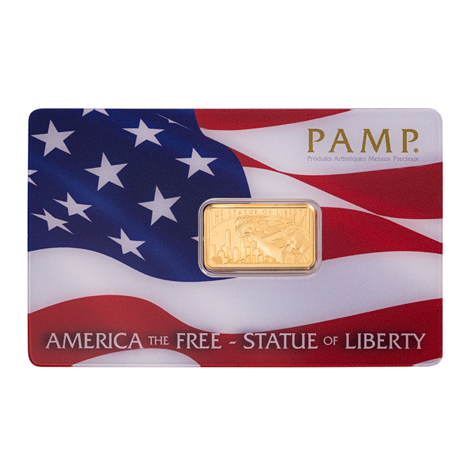 PAMP 5 Gram Gold Bar Statue of Liberty .9999 Pure
