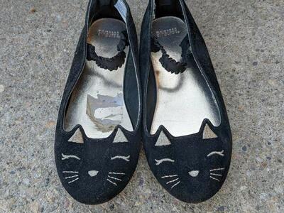 Gymboree Kitty Cat Black Gold Shoes - size 11