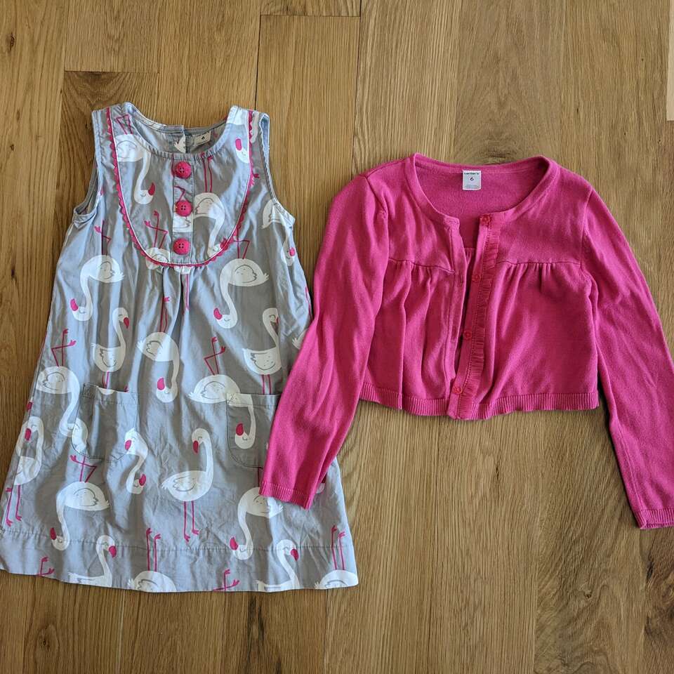 Pink & Gray Flamingo Dress and Sweater - size 6