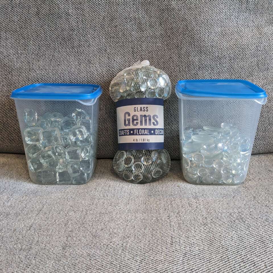 Large Quantity of Clear Glass Gems and Cubes
