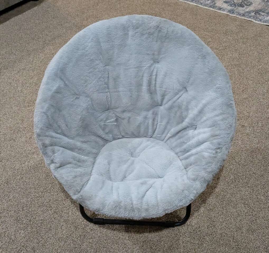 HollyHOME Round Grey Plush Faux Fur Saucer Chair