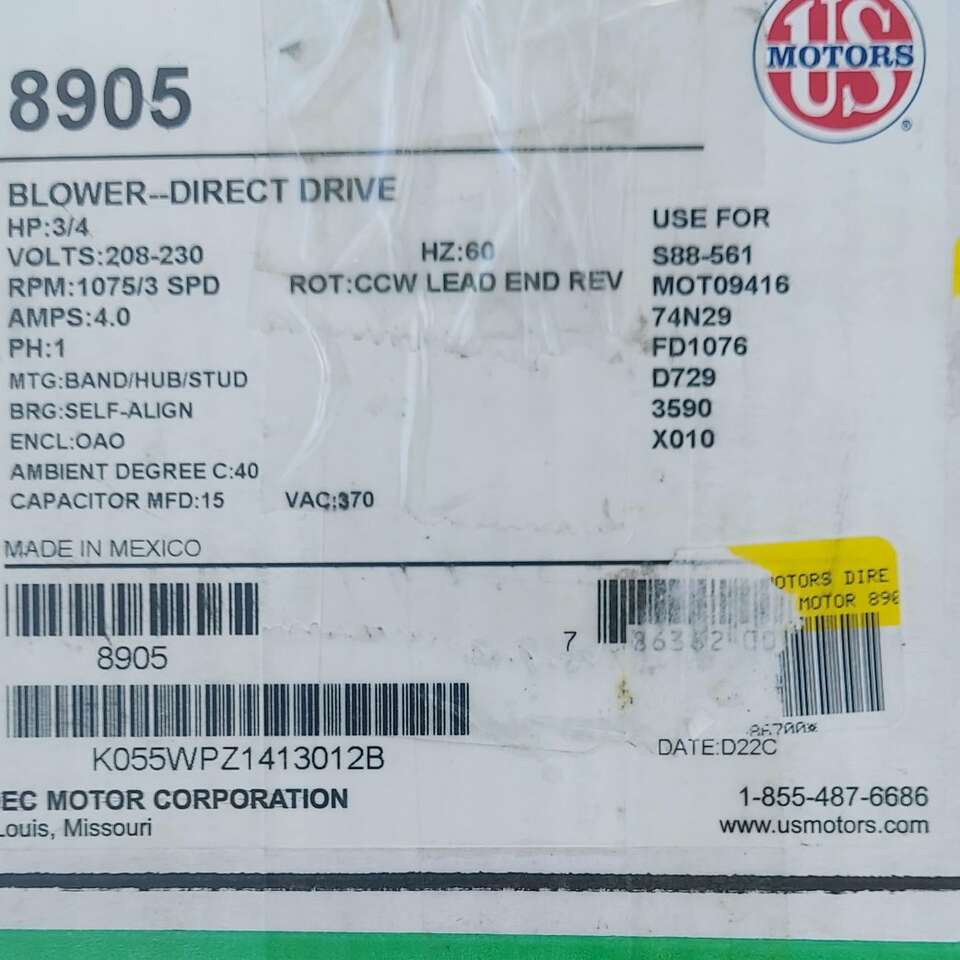 208-230V 1/2hp Air blower motor