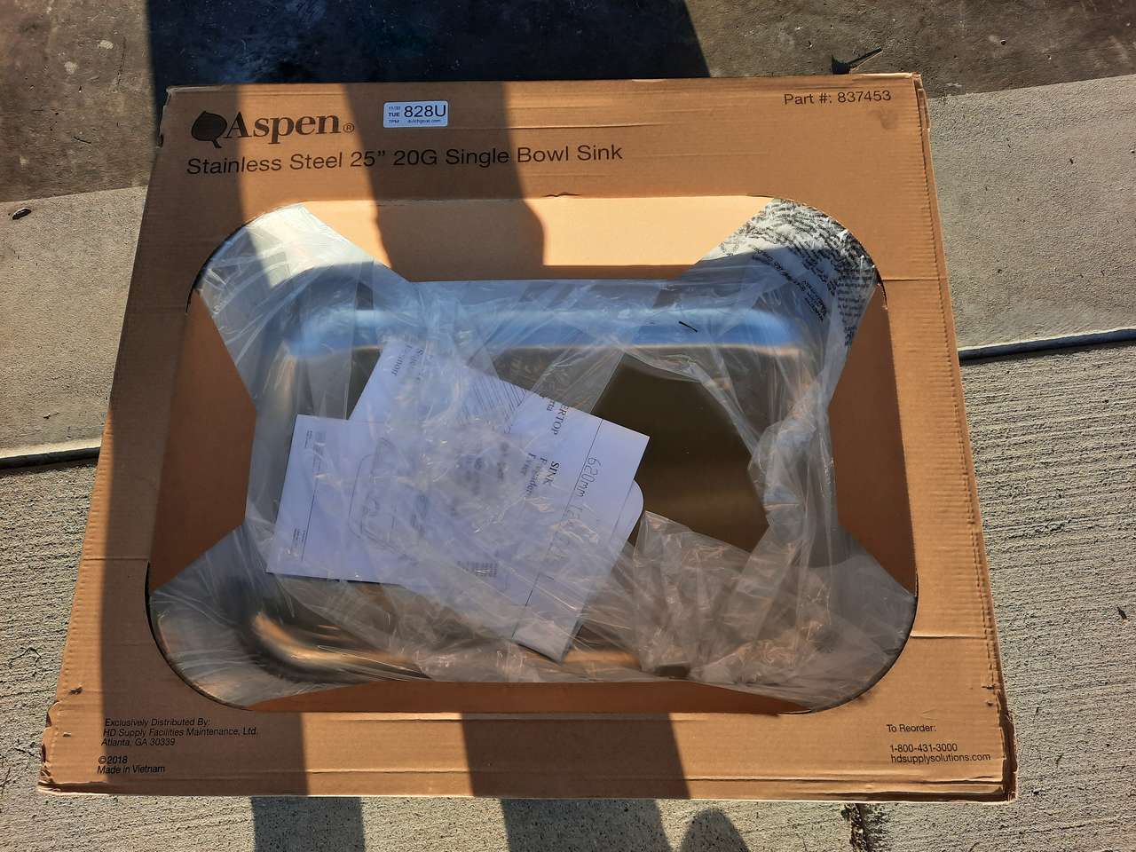 Aspen stainless steel bowl sink 25x22 x7 new