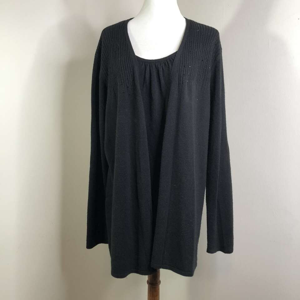 Sag Harbor 3X Open Front Sweater w/ Mock Jacket