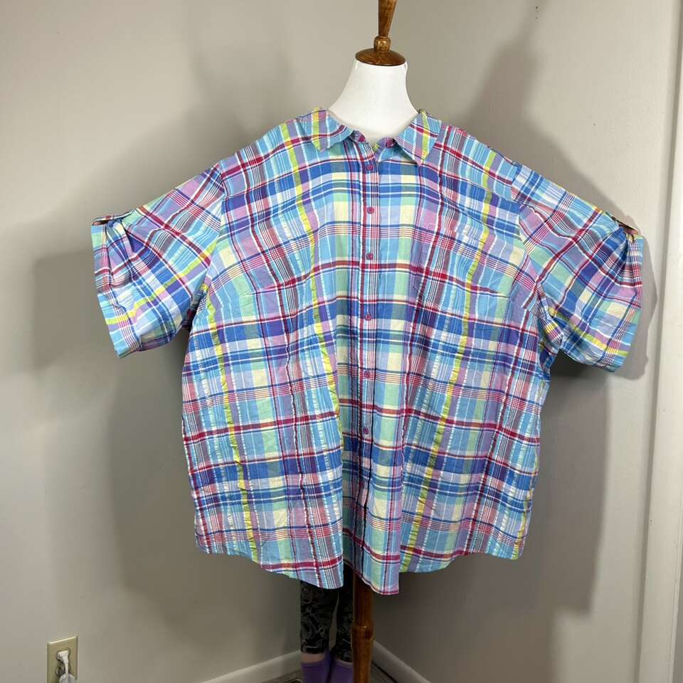 6X 100% Cotton SHIRT Women’s Size Plaid: Brights