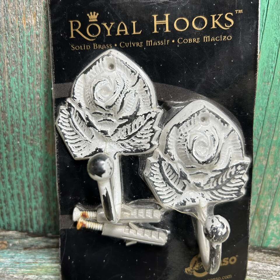 NEW In Package WALL HOOKS Solid Brass Rose-Shaped
