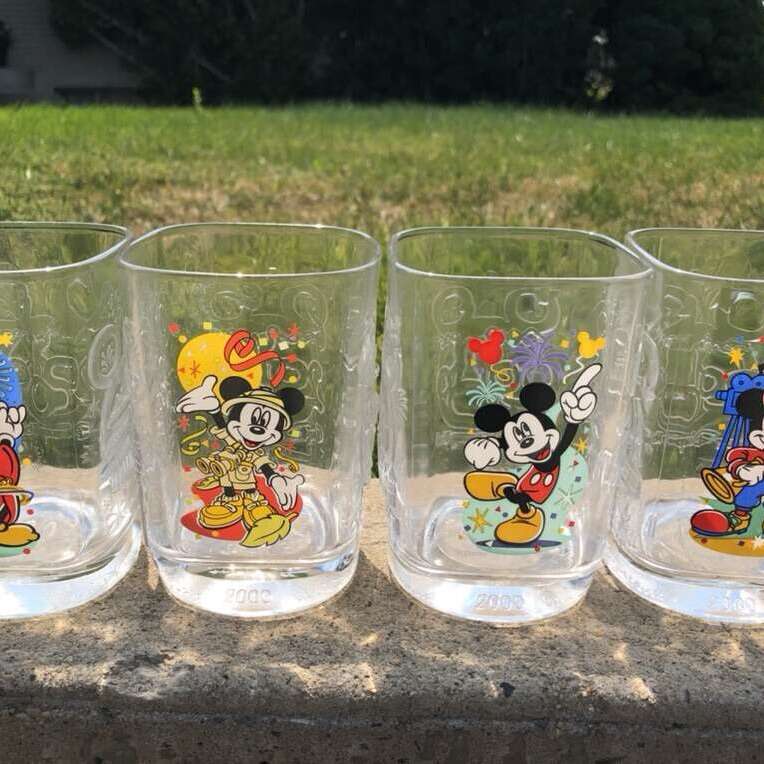 Set 4 Mickey Mouse Glasses NEVER USED NEW Vintage