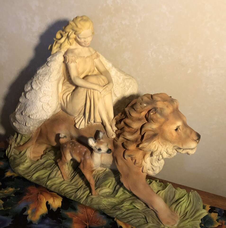 Millennial Lion, Fawn & Angel Rock Sculpture Art