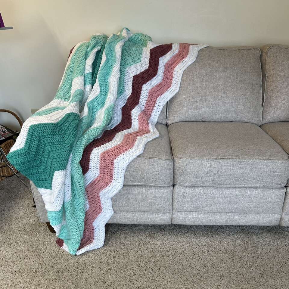 Crocheted Twin Afghan Throw Blanket OOAK Handmade