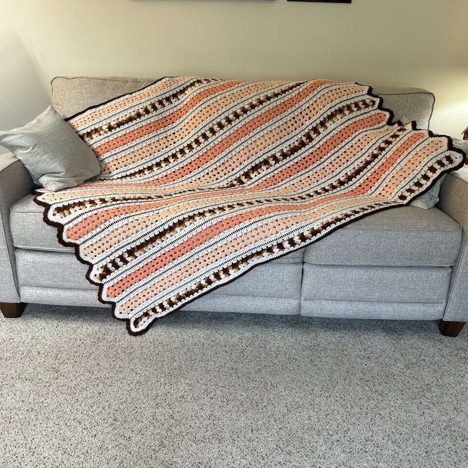 Crocheted Afghan Throw Blanket OOAK Handmade 49x63