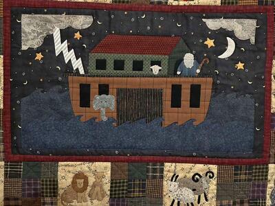 Exquisite Handpieced Noah’s Ark Wall QUILT./