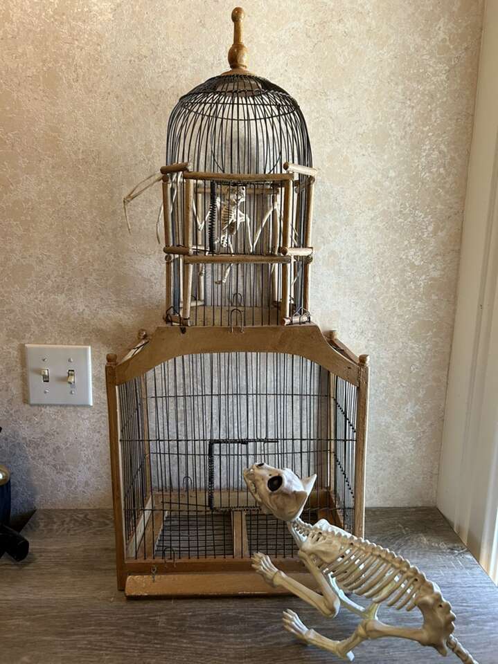 Bamboo & Wire Bird Cage Victorian Decorative VTG