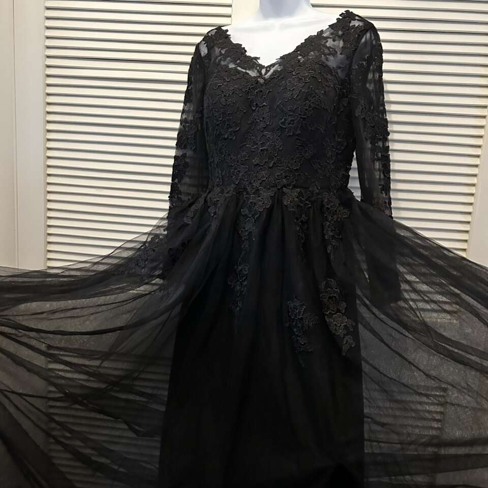NEW Maxi Black Dress Lace Goth Wedding Halloween