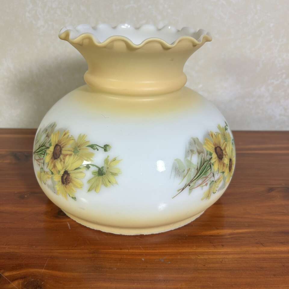 Glass Hurricane Lampshade 6.5 in Yellow Sunflowers