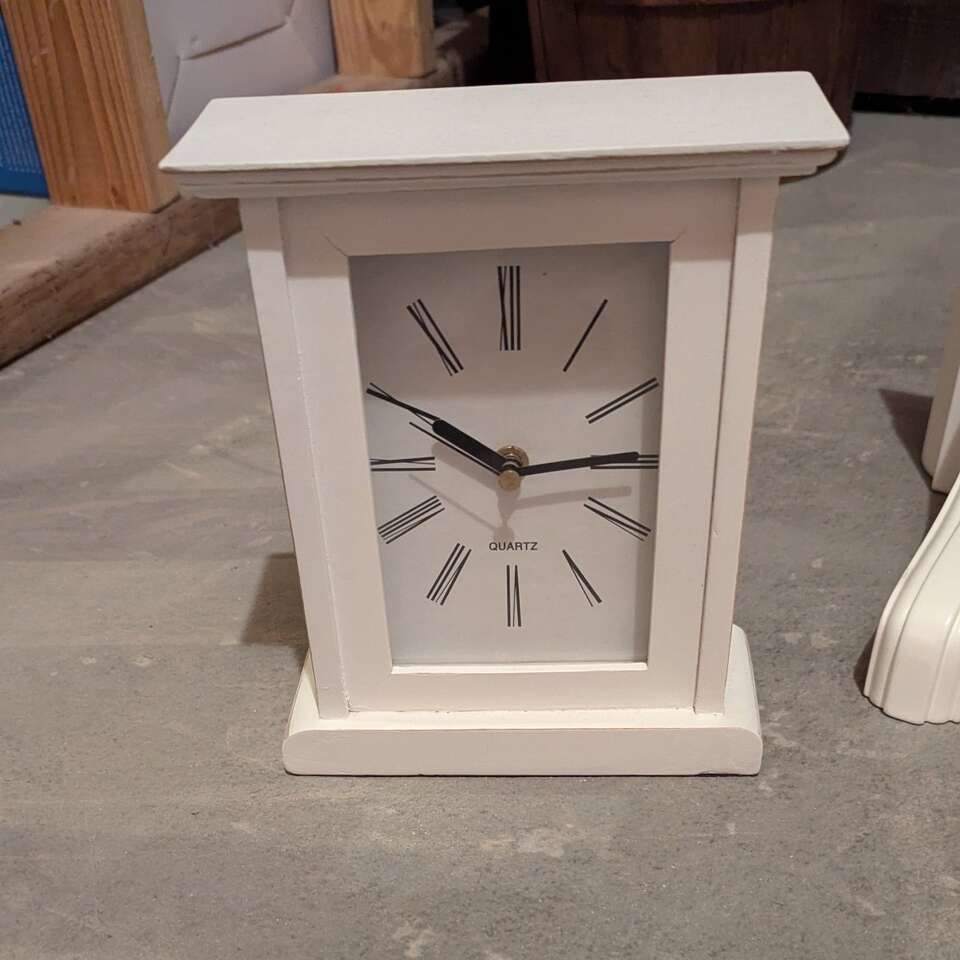 Small white distressed dresser clock