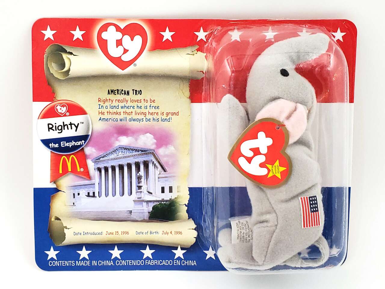 Ty Teenie Beanie Babies “Righty the Elephant” McDonalds Collectible – NEW