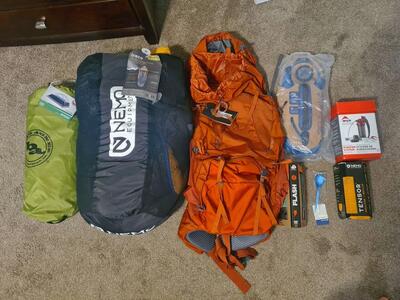 Backpacking set up Gregory Nemo Big Agnes MSR Jetboil