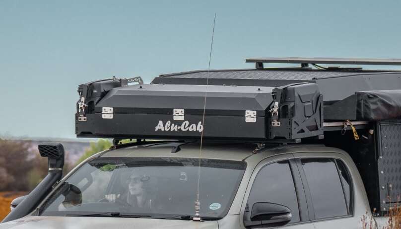 Alu-Cab "Wood Box" roof rack mounted overhead gear locker