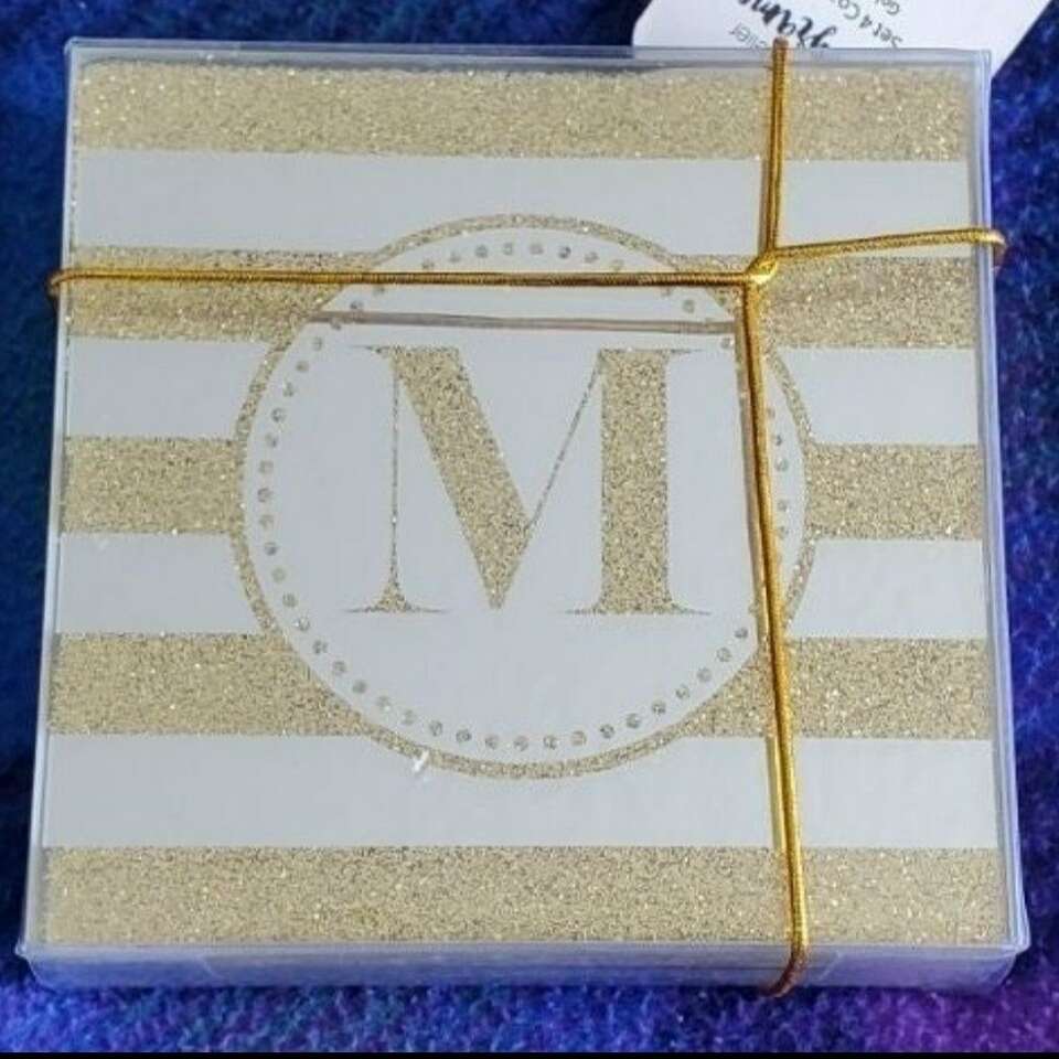 (x4) "M" Mirror/Glitter coasters
