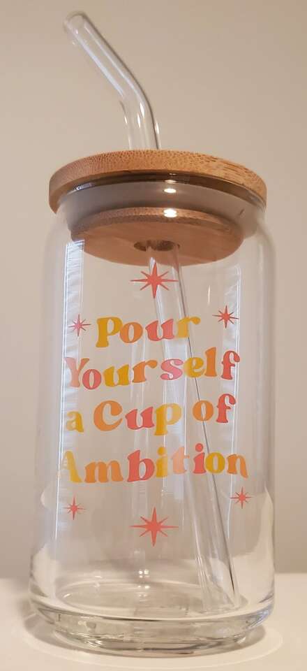 Glass Cup with Glass Straw