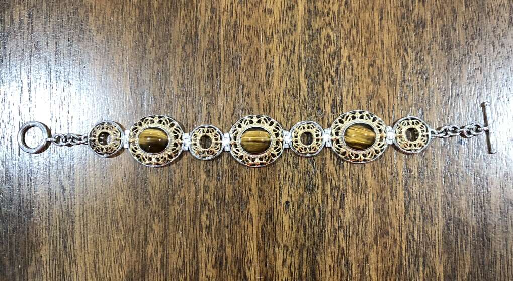 Tigers Eye With Sterling Silver And Gold Bracelet