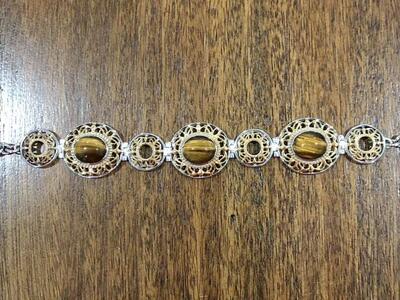 Tigers Eye With Sterling Silver And Gold Bracelet