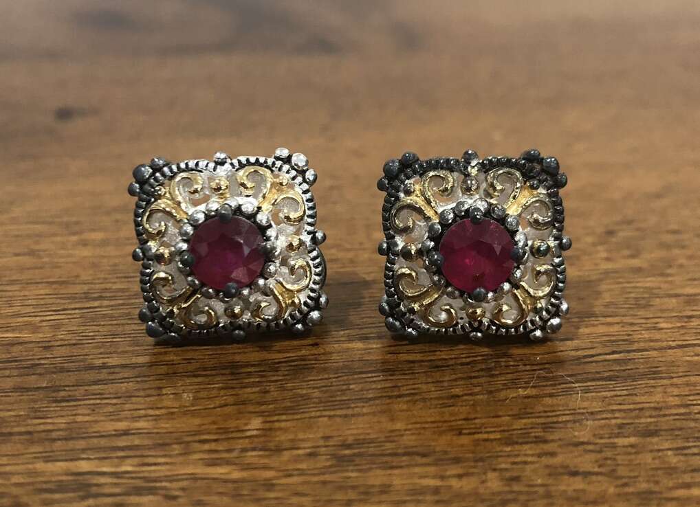 Amazing Vintage Gold And Silver Ruby Earrings!